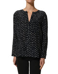 Bruno Manetti Black SIlk Long Sleeves Deep V-neck Blouse Top Bruno Manetti
