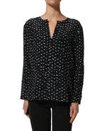 Bruno Manetti Black SIlk Long Sleeves Deep V-neck Blouse Top Bruno Manetti