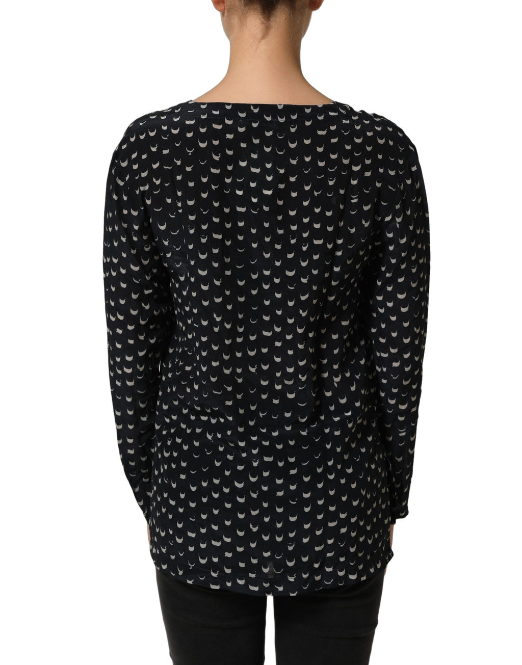 Bruno Manetti Black SIlk Long Sleeves Deep V-neck Blouse Top Bruno Manetti