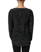 Bruno Manetti Black SIlk Long Sleeves Deep V-neck Blouse Top Bruno Manetti