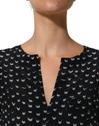 Bruno Manetti Black SIlk Long Sleeves Deep V-neck Blouse Top Bruno Manetti