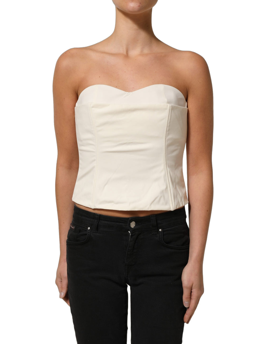 Elisabetta Franchi Off White Strapless Sweetheart Neck Top Elisabetta Franchi