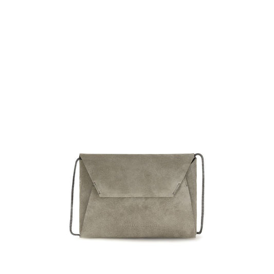 Brunello Cucinelli Gray Calf Leather Bos Taurus Shoulder Bag Brunello Cucinelli