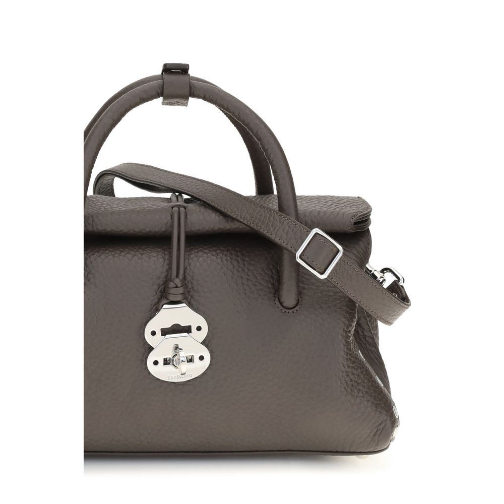 Zanellato brown calf leather Bos Taurus shoulder bag with sleek design and top handle, featuring subtle stitching details.