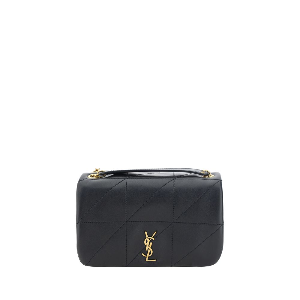 Saint Laurent black lamb leather Ovis Aries shoulder bag with silver hardware and sleek design, displayed on a neutral background.