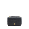 Saint Laurent black lamb leather Ovis Aries shoulder bag with silver hardware and sleek design, displayed on a neutral background.