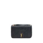Saint Laurent black lamb leather Ovis Aries shoulder bag with silver hardware and sleek design, displayed on a neutral background.