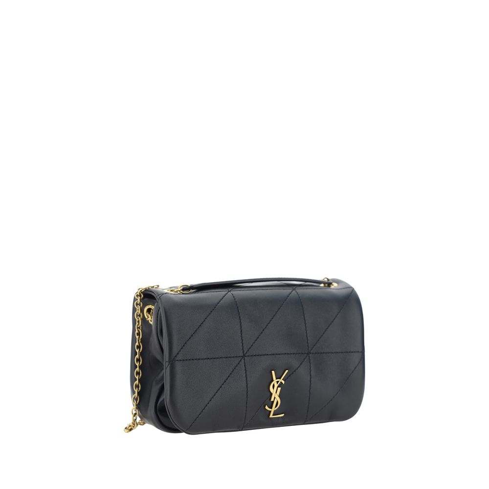 Saint Laurent black lamb leather Ovis Aries shoulder bag with gold-tone hardware and adjustable strap, stylish and luxurious accessory.