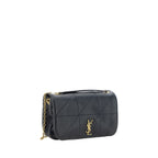 Saint Laurent black lamb leather Ovis Aries shoulder bag with gold-tone hardware and adjustable strap, stylish and luxurious accessory.