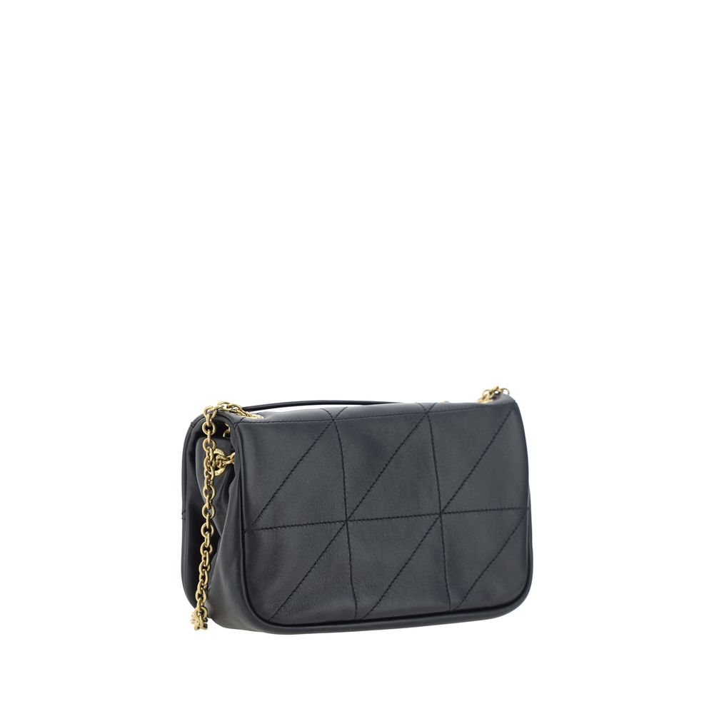 Saint Laurent Black Lamb Ovis Aries Shoulder Bag with silver hardware and sleek design, featuring a structured silhouette and top handle.