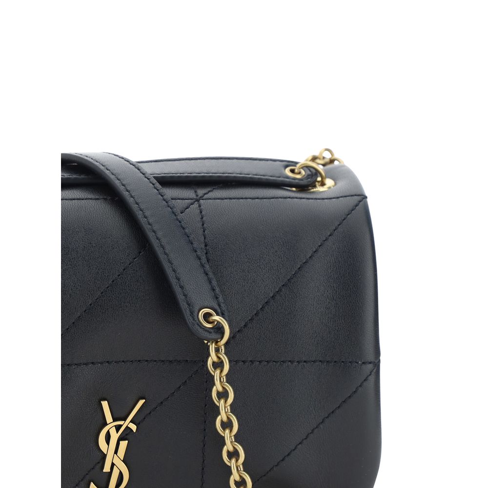 Saint Laurent Black Lamb Ovis Aries shoulder bag with gold-tone hardware and structured design, featuring a top handle and signature details.