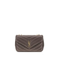 Saint Laurent gray lamb leather Ovis Aries shoulder bag with silver hardware and structured design.