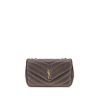 Saint Laurent gray lamb leather Ovis Aries shoulder bag with silver hardware and structured design.