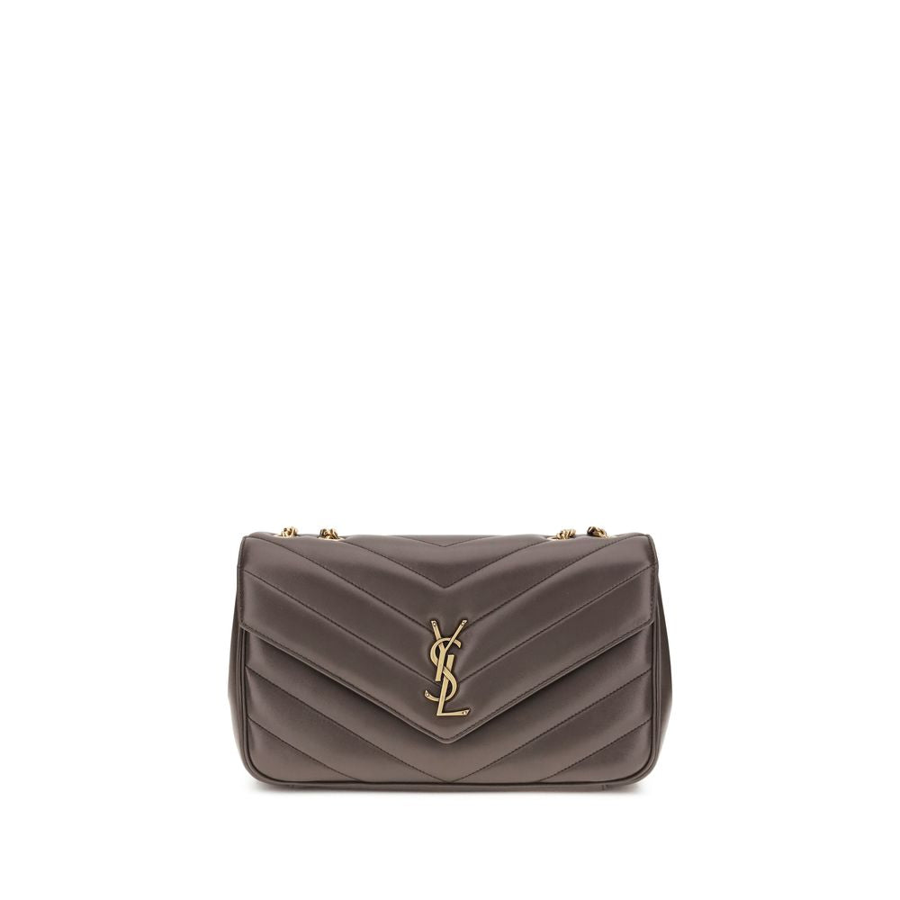 Saint Laurent gray lamb leather Ovis Aries shoulder bag with silver hardware and structured design.
