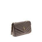 Saint Laurent Gray Lamb Ovis Aries Shoulder Bag with silver hardware, featuring a structured design and top handle for elegant style.