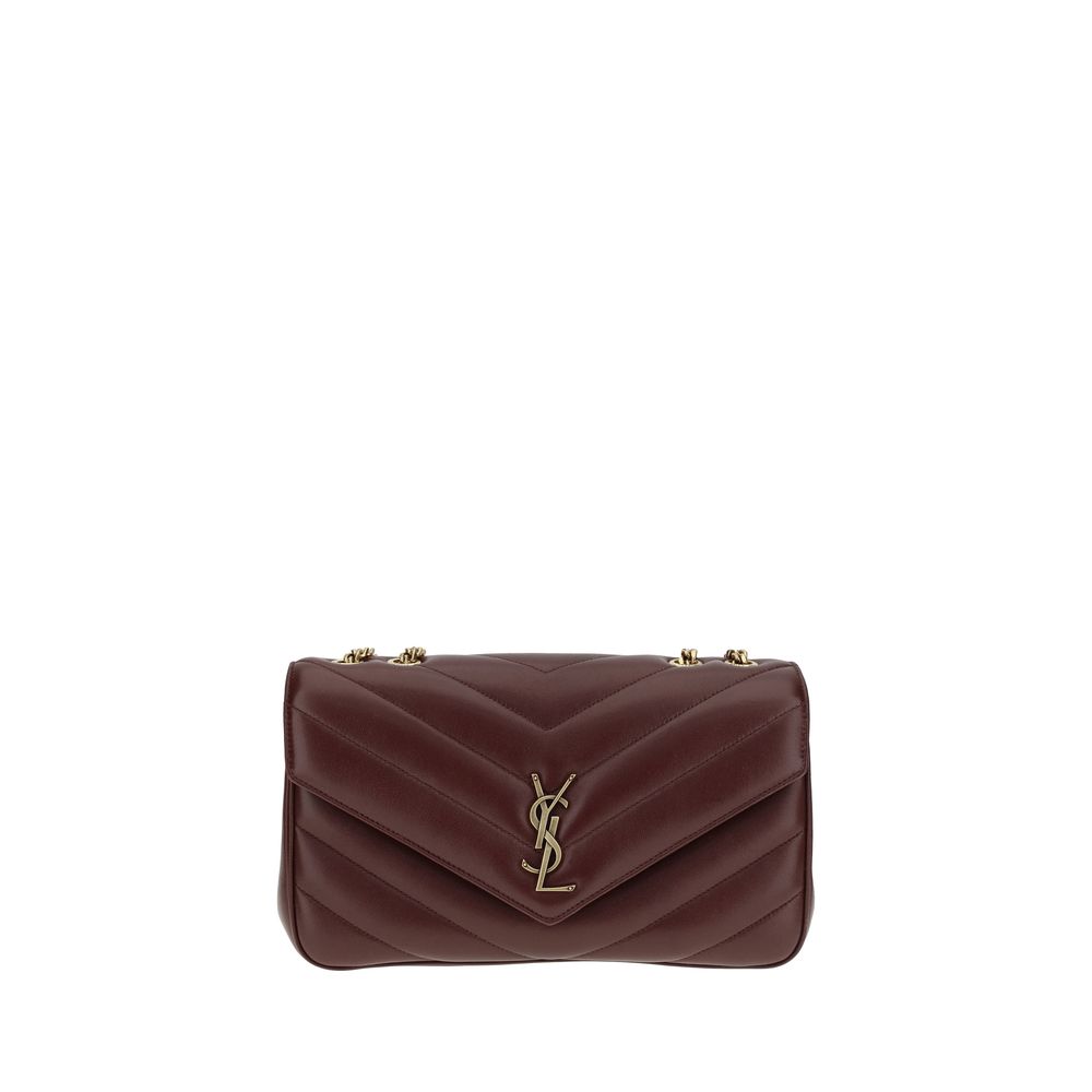 Saint Laurent Bordeaux Lamb Ovis Aries shoulder bag with gold-tone hardware and adjustable strap, stylish and luxurious accessory.