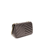 Saint Laurent gray lamb Ovis Aries shoulder bag with silver hardware and minimalist design, featuring a top handle and chain strap.