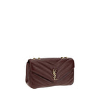 Saint Laurent Bordeaux Lamb Ovis Aries shoulder bag with gold hardware and adjustable strap, made of luxurious lamb leather.