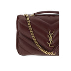 Saint Laurent Bordeaux Lamb Ovis Aries shoulder bag with gold-tone hardware and adjustable leather strap.