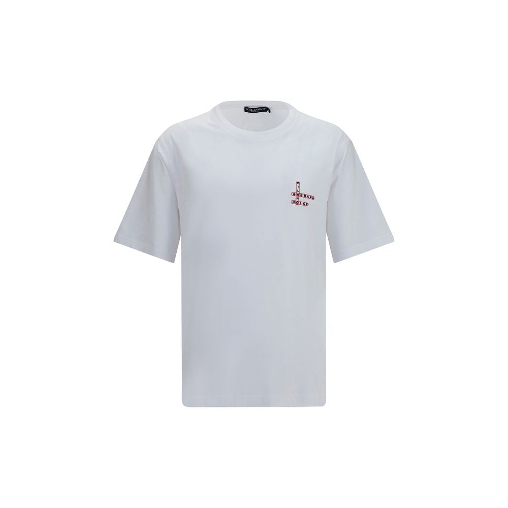 White cotton T-shirt by Dolce & Gabbana, featuring a classic fit and subtle branding, displayed flat on a white background.