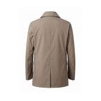 Malo brown cotton men's jacket displayed on a hanger, featuring a classic design with a collar and front button closure.
