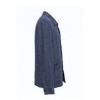 Malo blue linen men's jacket displayed on a hanger, showcasing lightweight fabric and tailored fit for casual or semi-formal wear.