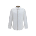 Burberry white cotton dress shirt with classic collar and button-down front, tailored for a sophisticated look.
