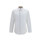 Burberry white cotton dress shirt with classic collar and button-down front, tailored for a sophisticated look.