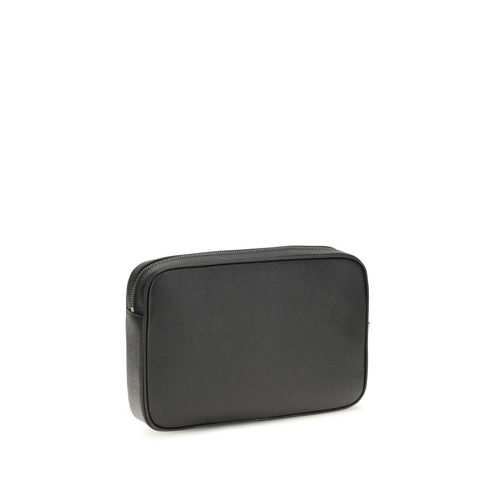 Valentino Garavani black calf leather Bos Taurus handbag with silver hardware, featuring a structured design and top handle.
