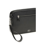 Valentino Garavani black calf leather Bos Taurus handbag with gold hardware and structured design.