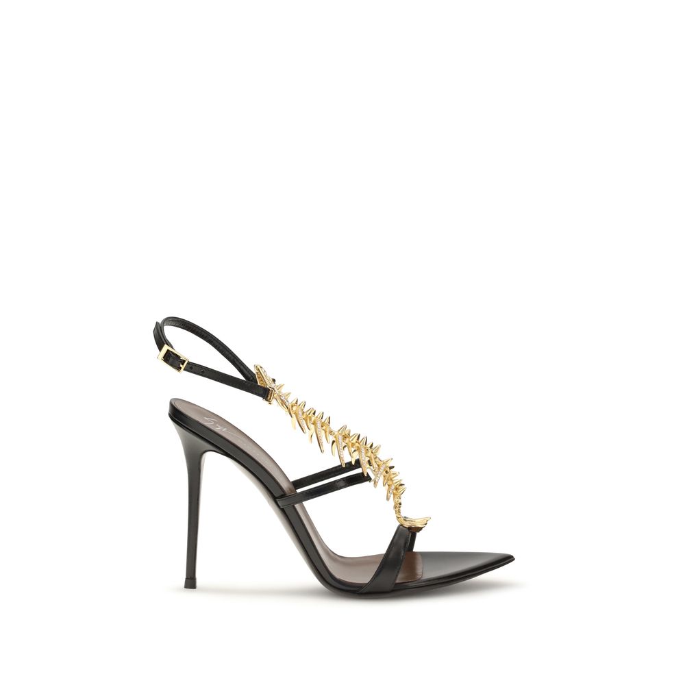 Giuseppe Zanotti Black Calf Leather Bos Taurus Stiletto Heel Sandals Giuseppe Zanotti
