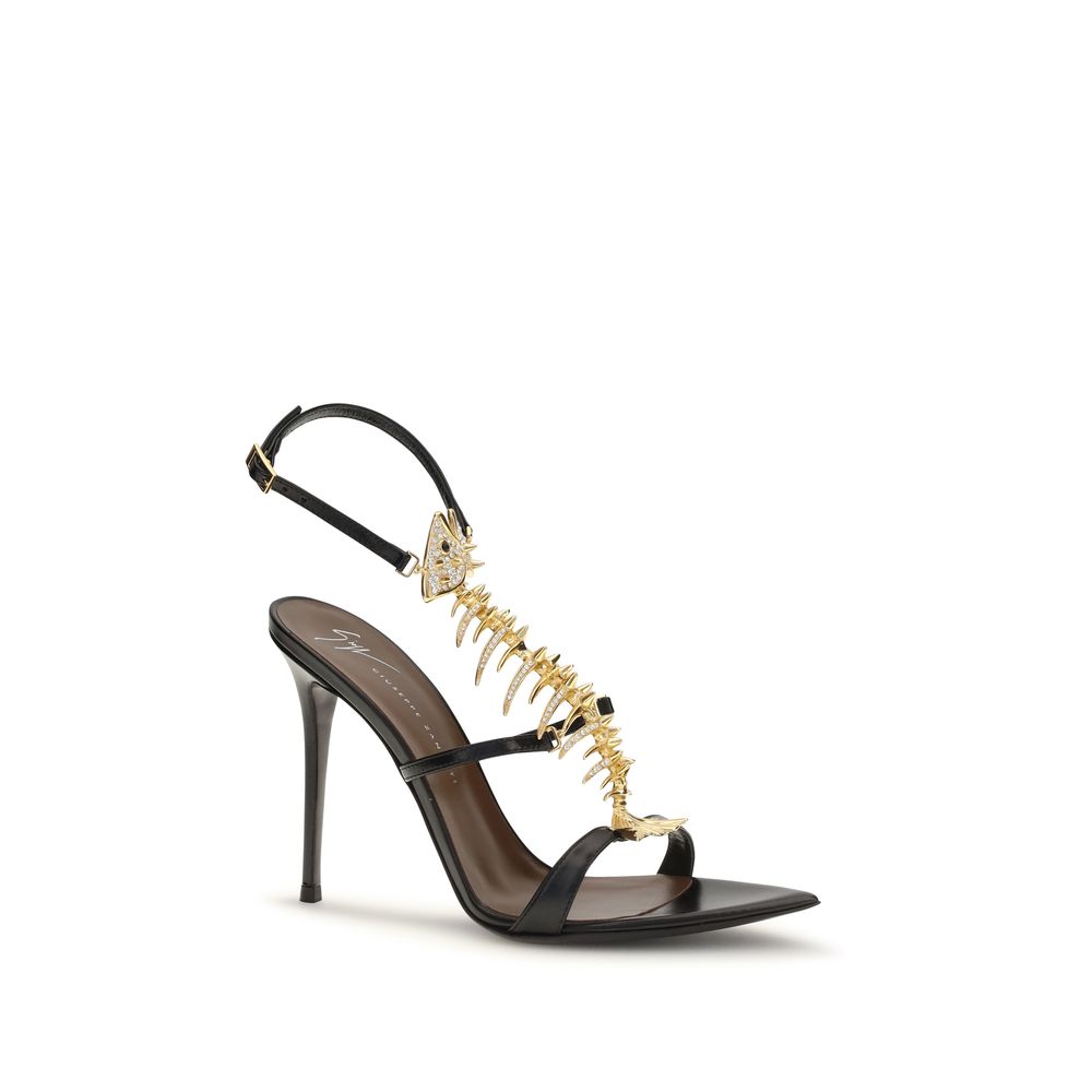 Giuseppe Zanotti Black Calf Leather Bos Taurus Stiletto Heel Sandals Giuseppe Zanotti