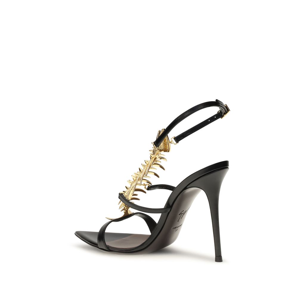 Giuseppe Zanotti Black Calf Leather Bos Taurus Stiletto Heel Sandals Giuseppe Zanotti
