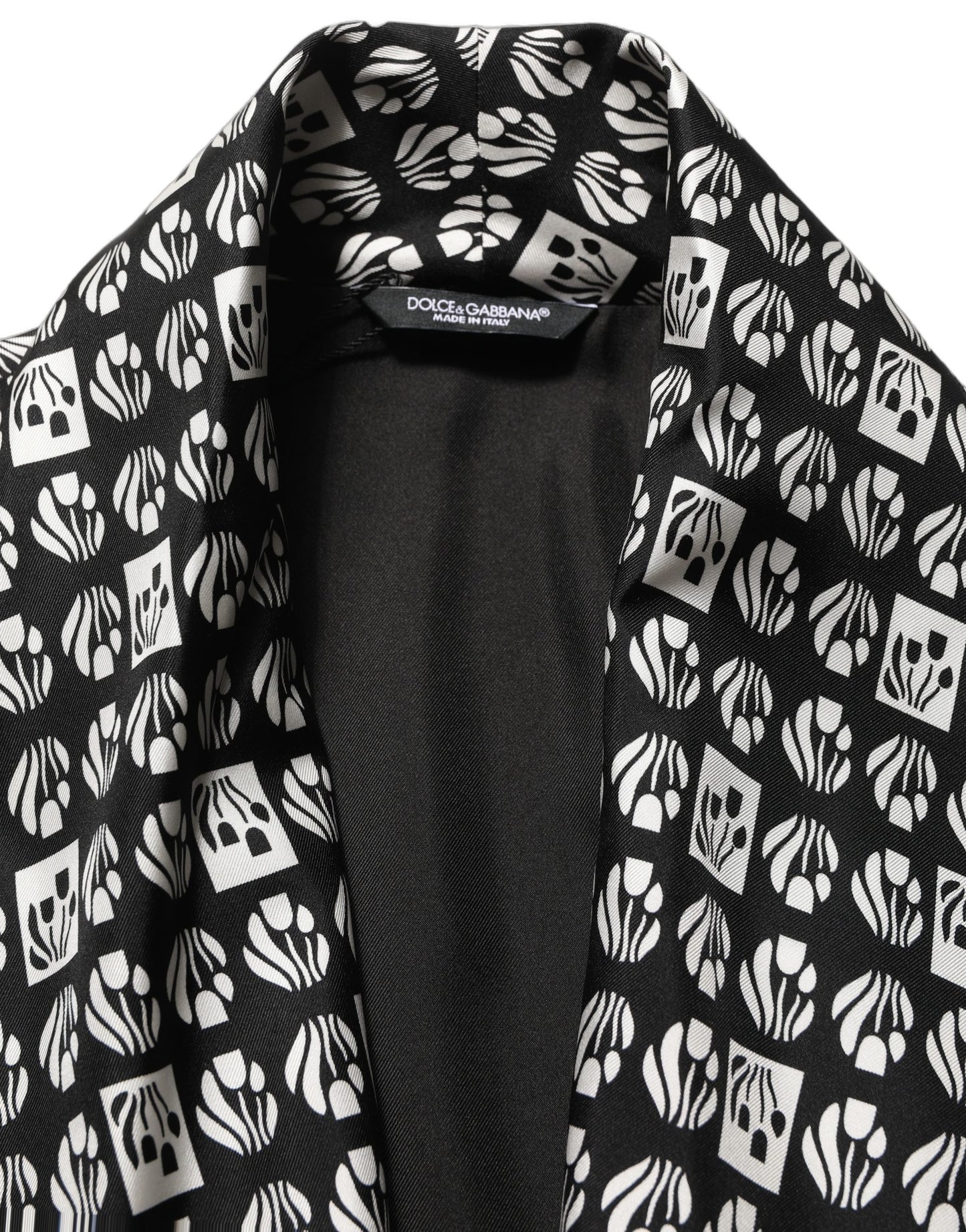 Dolce & Gabbana Black White Silk Men Wrap Robe Coat Jacket