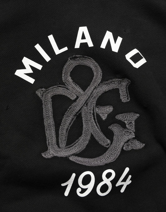 Dolce & Gabbana Black Cotton Milano1984 Print Hoodie Sweater Dolce & Gabbana