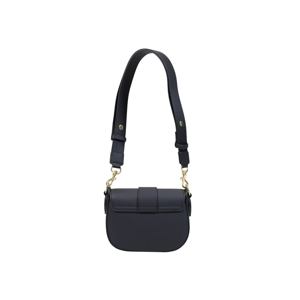 Love Moschino black polyethylene handbag with silver hardware, featuring a structured design and top handle for stylish carrying.