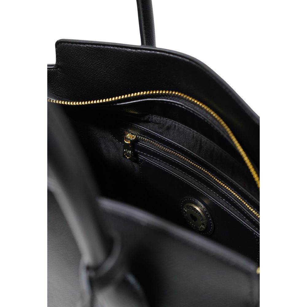 Love Moschino black polyethylene handbag with sleek design and top handle, perfect for stylish everyday use.