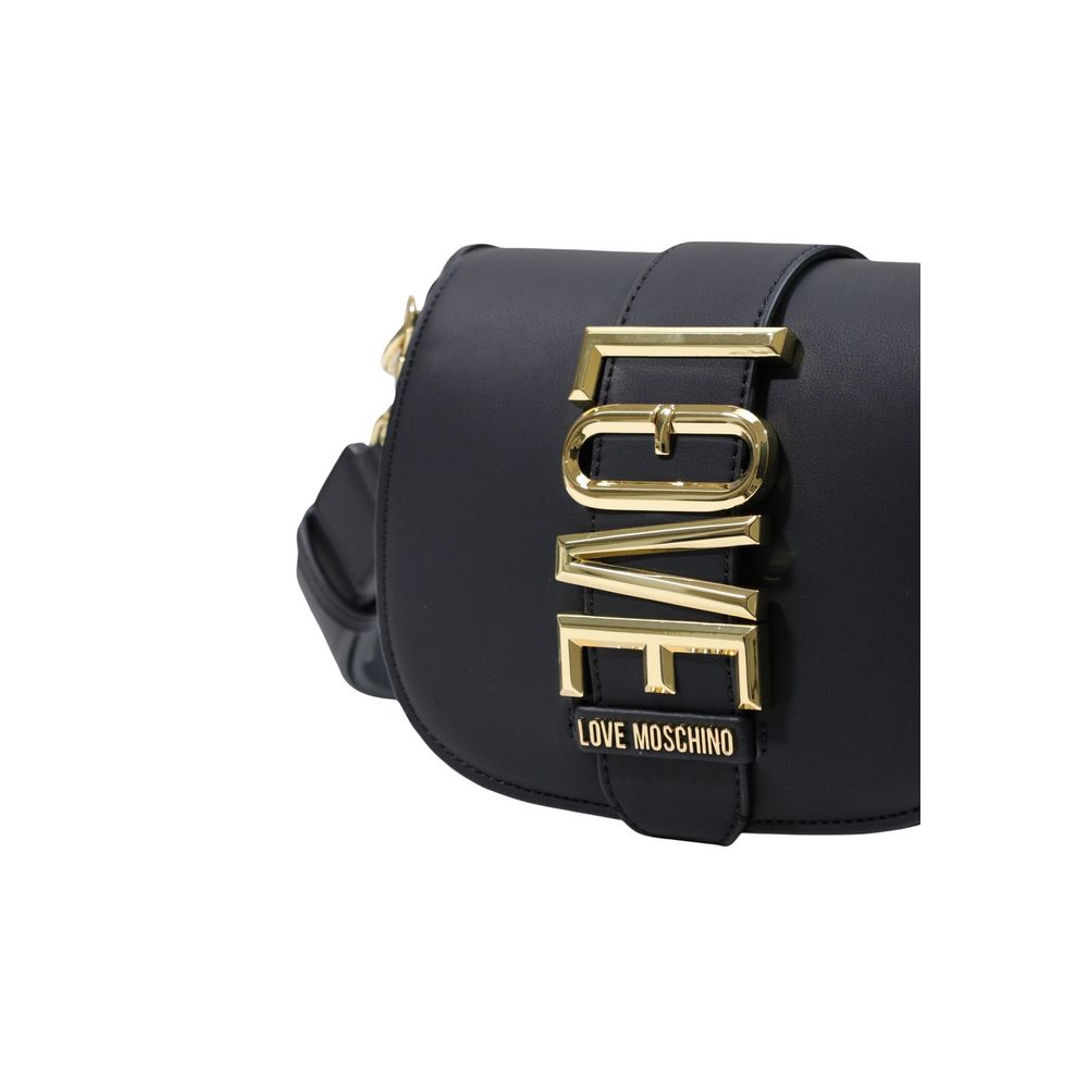 Love Moschino black polyethylene handbag with a sleek, structured design and silver hardware, perfect for stylish everyday use.