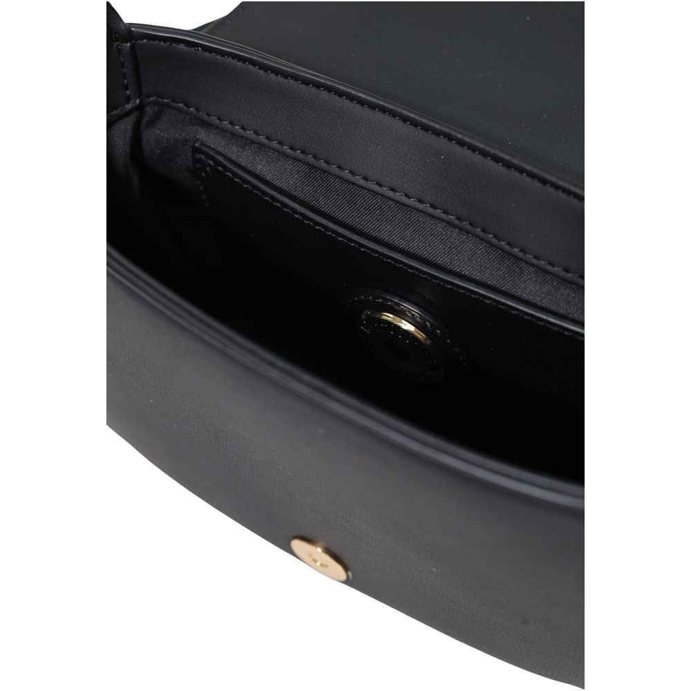 Love Moschino black polyethylene handbag with a structured design and silver-tone hardware, featuring the brand logo on the front.