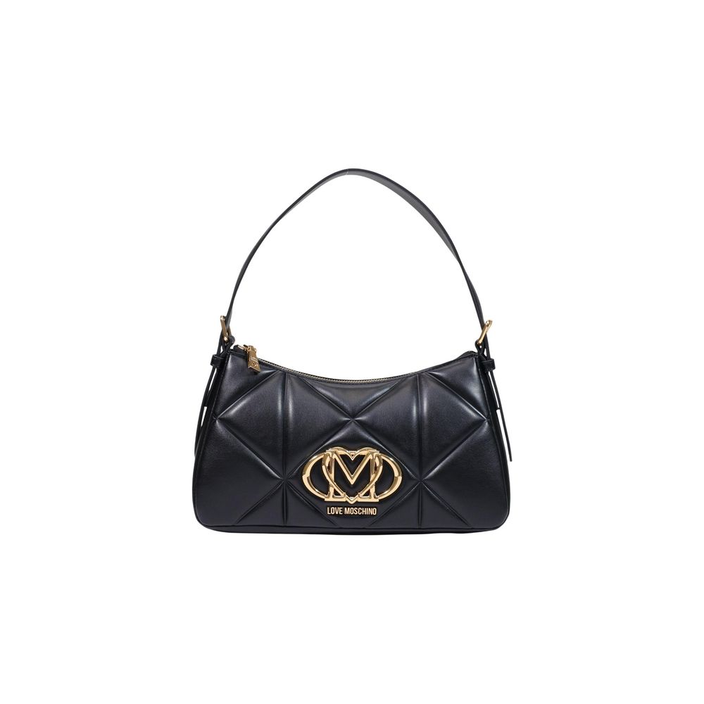 Love Moschino black polyethylene handbag with gold-tone hardware and logo detail, stylish and spacious for everyday use.
