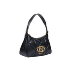 Love Moschino black polyethylene handbag with gold-tone hardware and structured design, featuring the brand logo on the front.