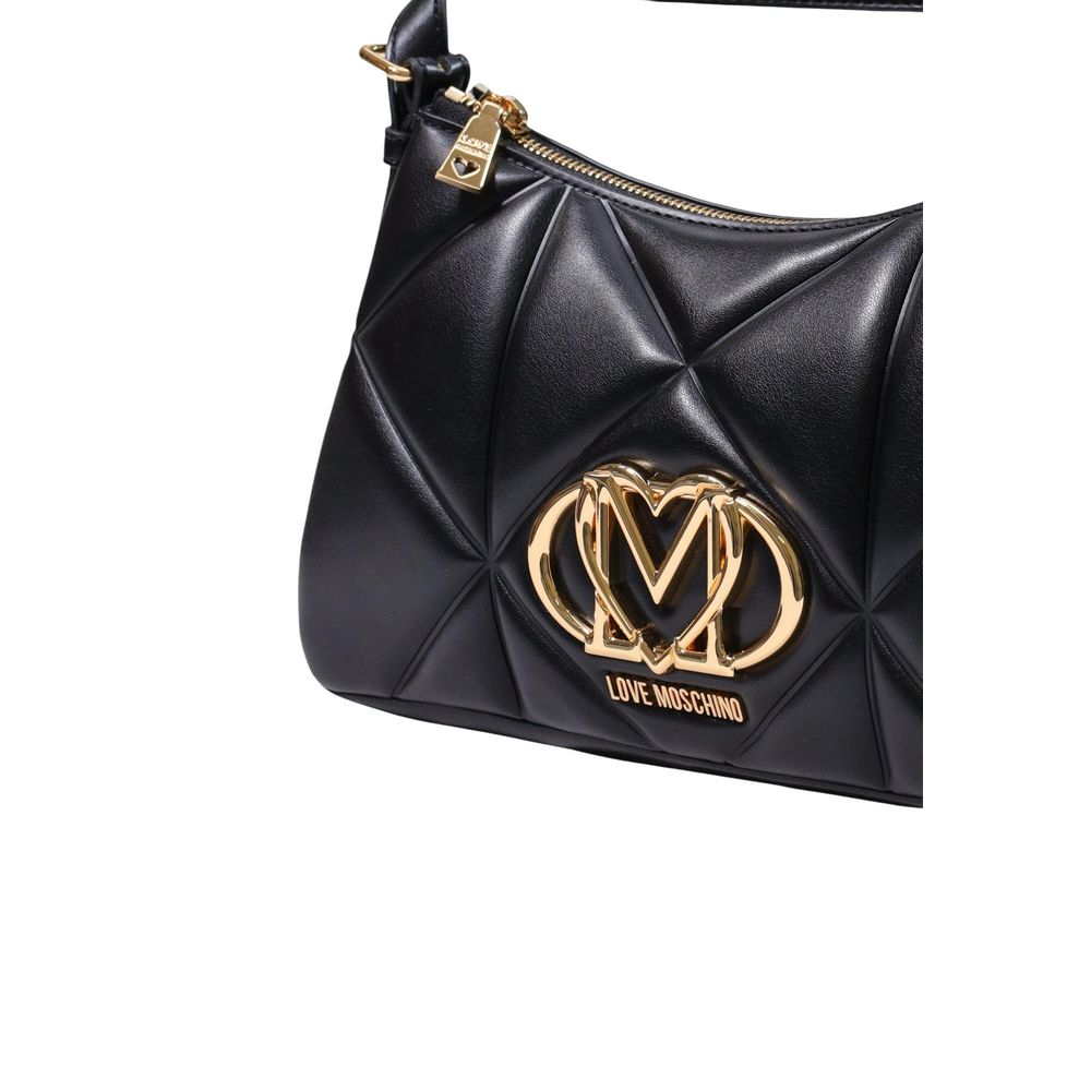 Love Moschino black polyethylene handbag with structured design and silver-tone hardware, featuring a top handle and logo detail.