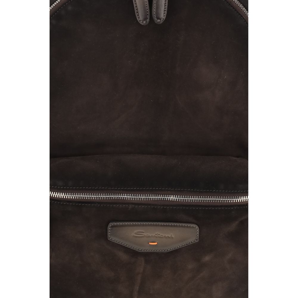 Santoni Brown Calf Leather Bos Taurus Backpack Santoni
