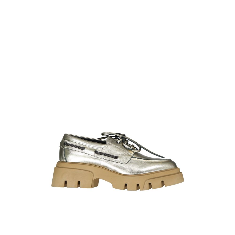 Brunello Cucinelli Gold Leather Platform Loafers Brunello Cucinelli