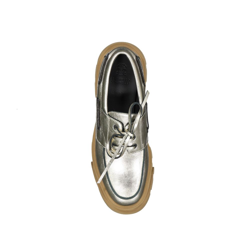 Brunello Cucinelli Gold Leather Platform Loafers Brunello Cucinelli
