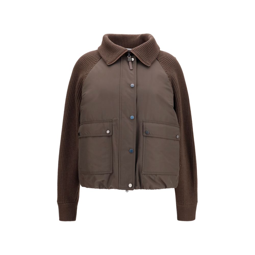 Brunello Cucinelli Brown Polyester Full-Length Jacket Brunello Cucinelli