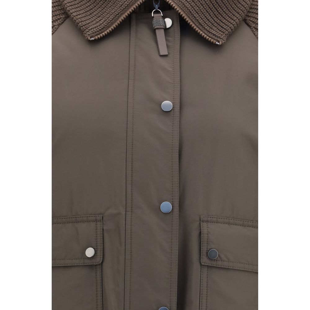 Brunello Cucinelli Brown Polyester Full-Length Jacket Brunello Cucinelli