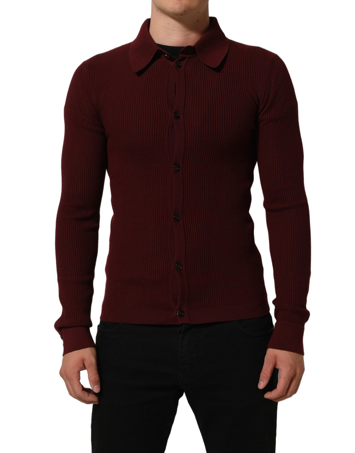 Dolce & Gabbana Burgundy Wool Button Down Cardigan Sweater Dolce & Gabbana