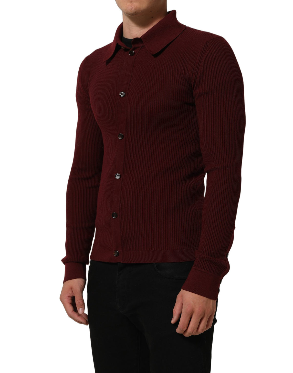 Dolce & Gabbana Burgundy Wool Button Down Cardigan Sweater Dolce & Gabbana