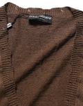 Dolce & Gabbana Brown Flax Buttoned V-neck Pullover Sweater Dolce & Gabbana